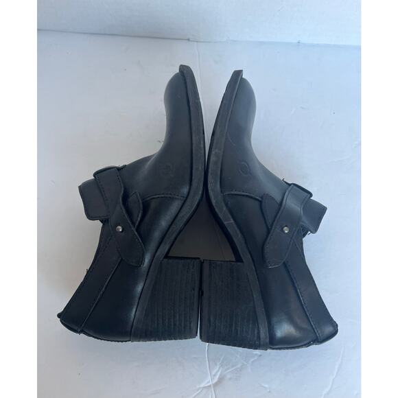 BORN Timmons Chukka Black Leather Zip Block Heel Straps Bootie Shoes Sz 8.5 - Picture 5 of 10